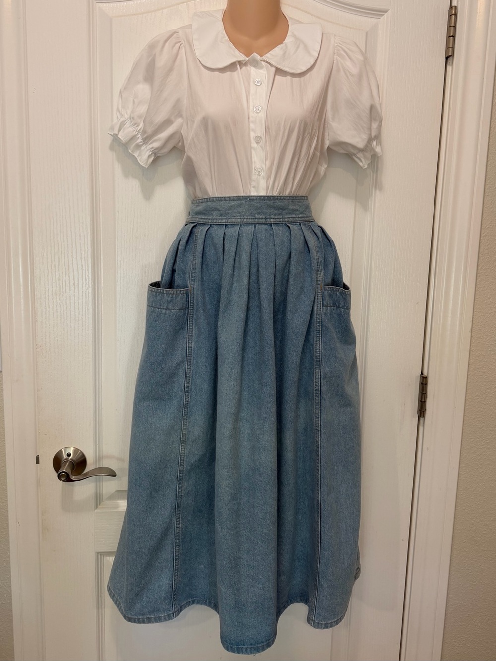 VTG 80s 90s LizWear Denim High Waist Full Pleated Skirt Cottagecore Prairie, M - Picture 5 of 15